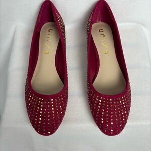 Unisa Women's 8M Burgundy Gold Studded Ballet Slipper Flats